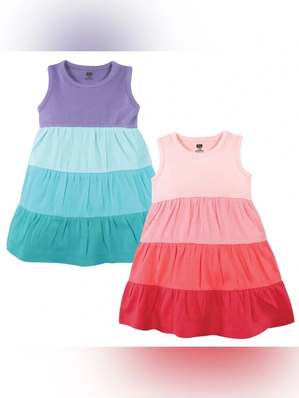Hudson Baby Toddler Girl Cotton Tiered Tank Dresses Ombre Coral Pink Teal Purple